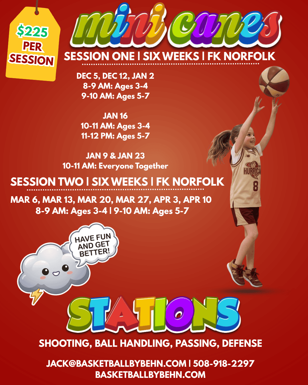 Mini Canes schedule - Session One and Session Two